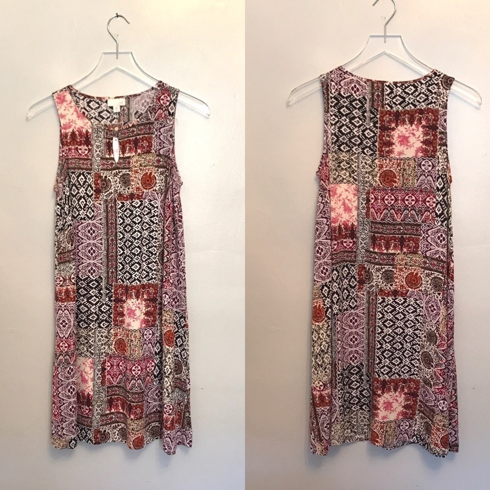 NWT J Jill Sleeveless Print Tank Dress Keyhole XSP